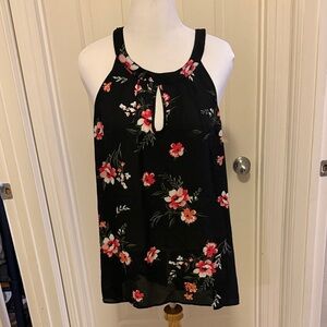 Floral Keyhole Blouse in Black and Pink